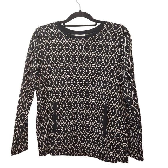 J. Jill Black & White Argyle Pullover Jersey Sweater Women's Petite S - Picture 1 of 9